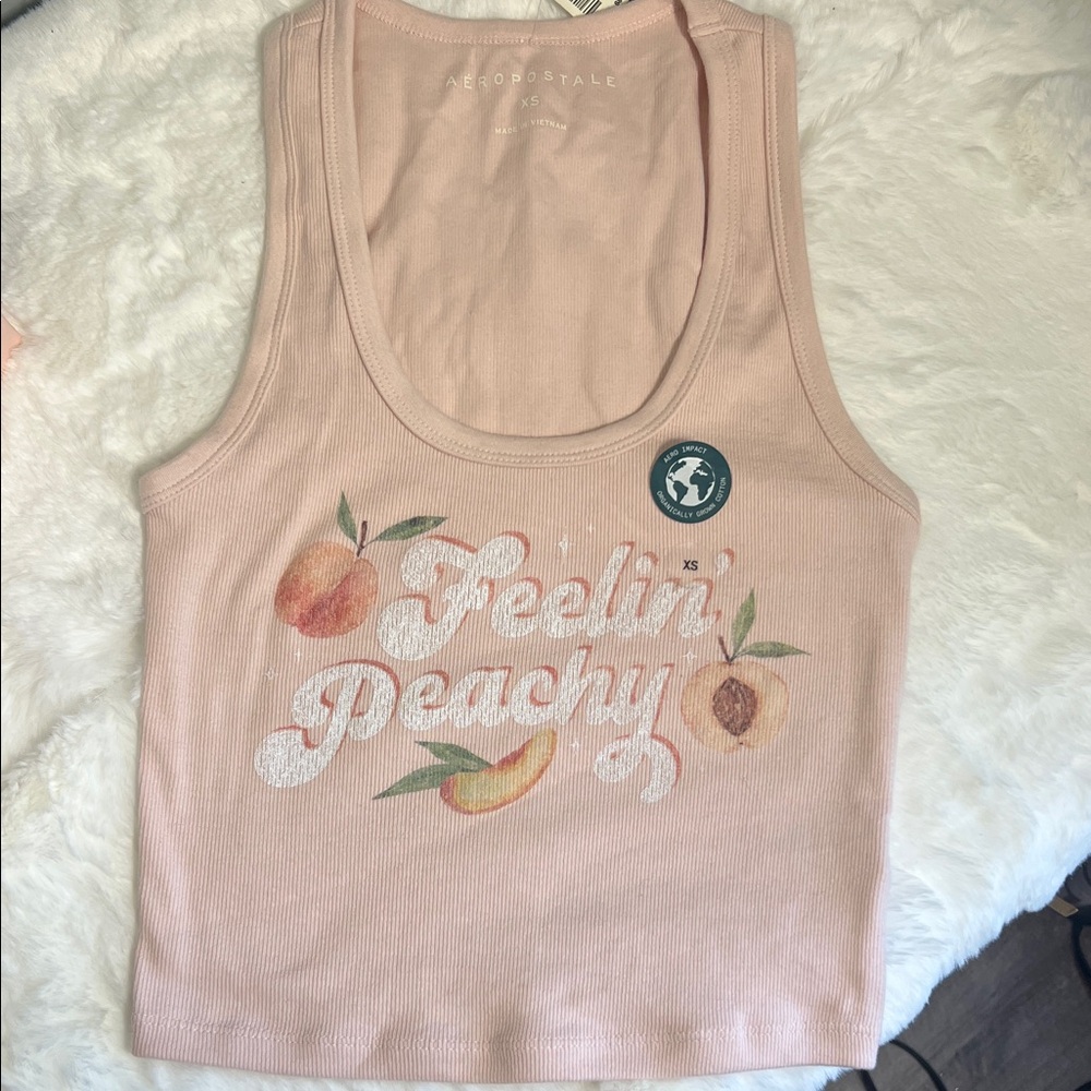 Aeropostale Peach Graphic Light Pink Ribbed Tank
